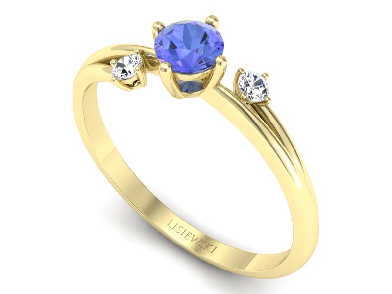 Pierścionek z tanzanitem i brylantami żółte złoto - p16385zt — zdjęcie 3