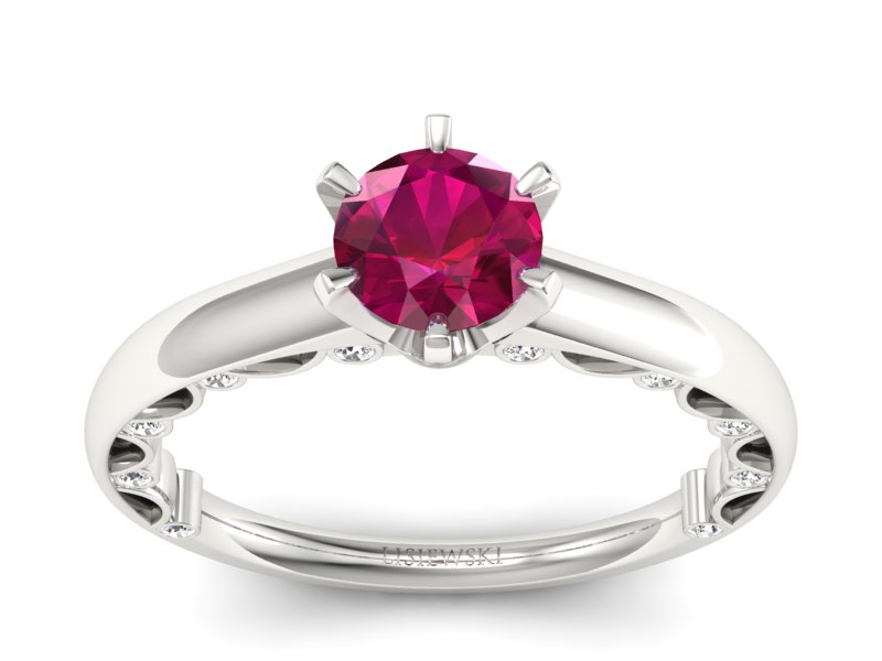 Pierścionek z rubinem i brylantami białe złoto - p16400br