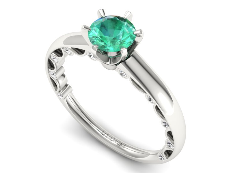 Złoty pierścionek ze szmaragdem i brylantami - p16400bsm — zdjęcie 3