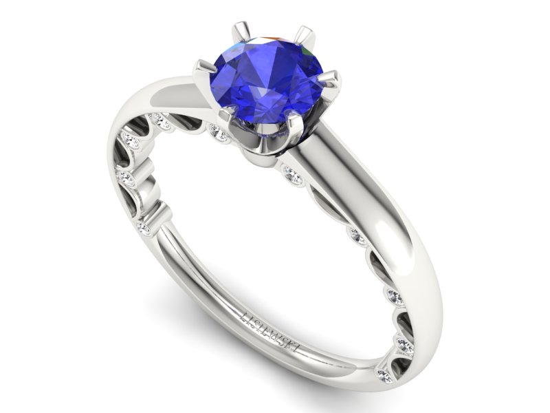 Pierścionek z szafirem i brylantem białe złoto - p16400bszc — zdjęcie 3
