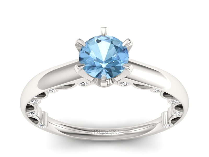 Pierścionek z topazem i brylantami białe złoto - p16400btp