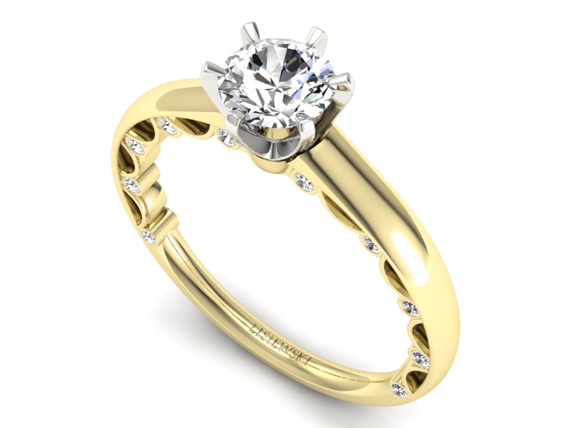 Pierścionek z diamentami żółte i białe złoto - p16400zb — zdjęcie 3