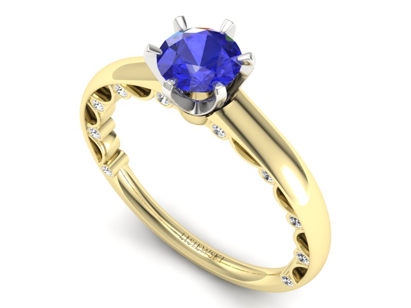 Pierścionek z szafirem i diamentami - p16400zbszc — zdjęcie 3