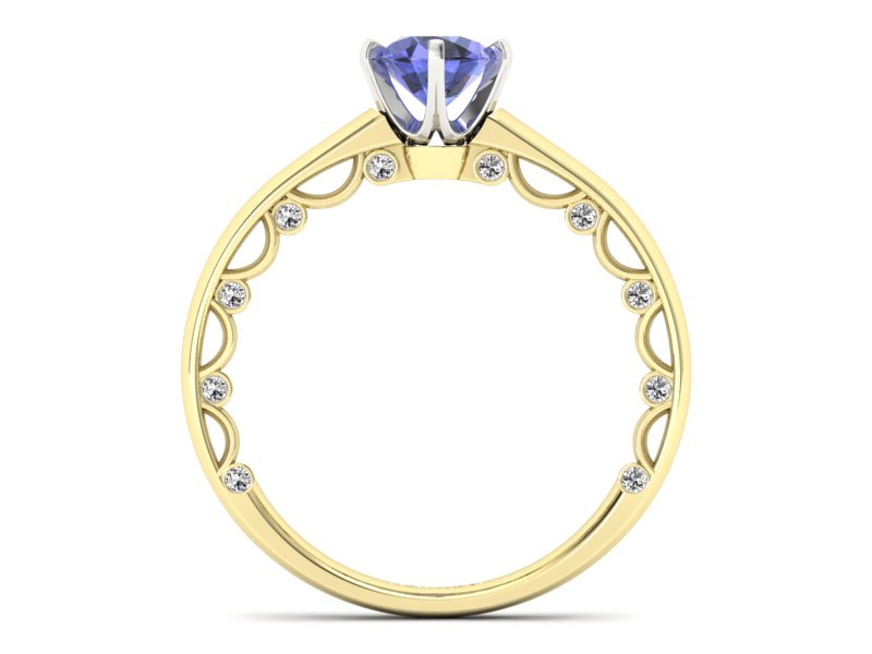 Złoty pierścionek z tanzanitem i brylantami - p16400zbt — zdjęcie 2