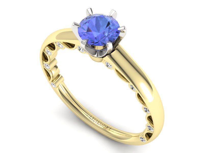 Złoty pierścionek z tanzanitem i brylantami - p16400zbt — zdjęcie 3