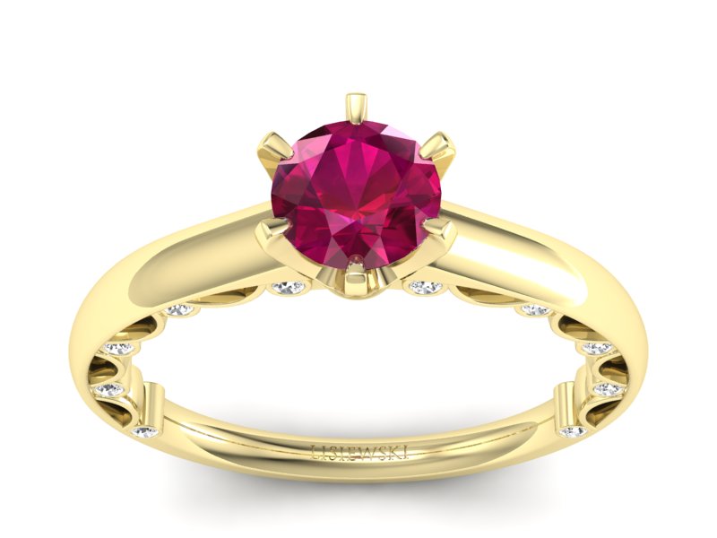 Złoty pierścionek z rubinem i brylantami - p16400zr