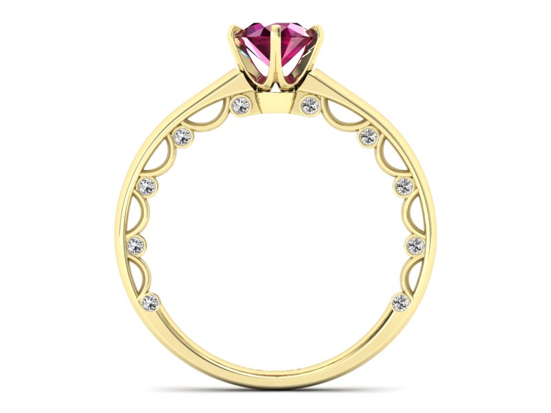 Złoty pierścionek z rubinem i brylantami - p16400zr — zdjęcie 2