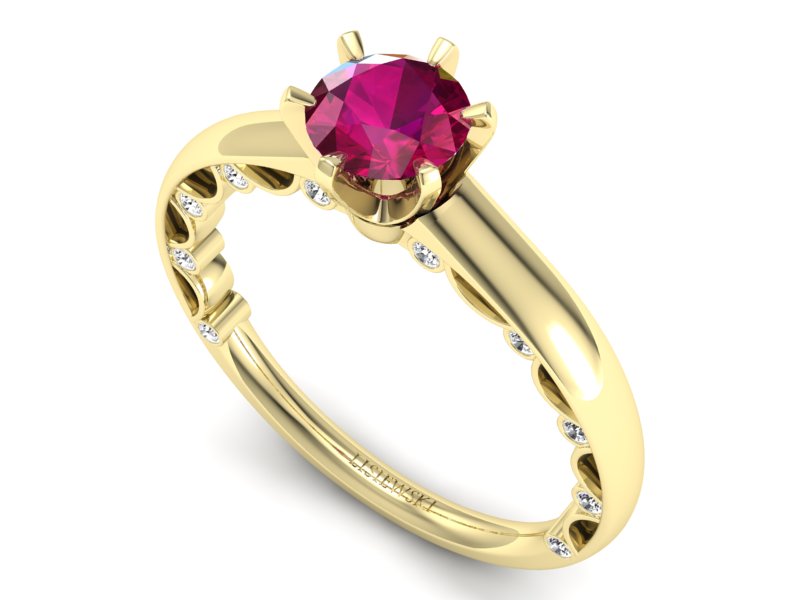 Złoty pierścionek z rubinem i brylantami - p16400zr — zdjęcie 3