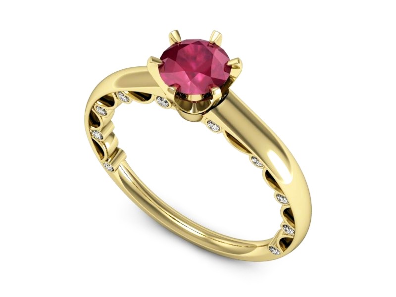 Złoty pierścionek z rubinem i brylantami - p16400zr — zdjęcie 4