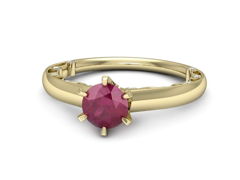 Złoty pierścionek z rubinem i brylantami - p16400zr — zdjęcie 5