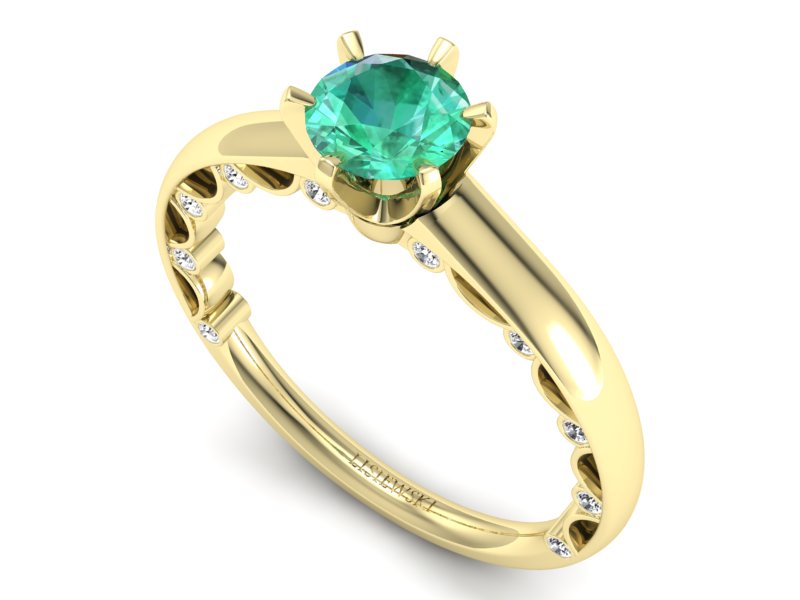 Złoty pierścionek ze szmaragdem i brylantami - p16400zsm — zdjęcie 3