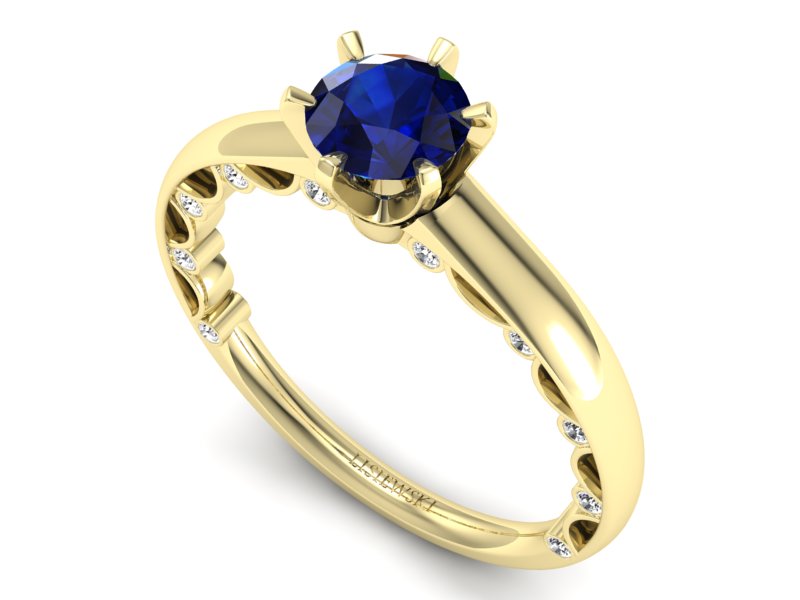 Złoty pierścionek z szafirem i brylantami - p16400zsz — zdjęcie 3