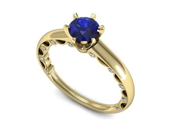 Złoty pierścionek z szafirem i diamentami - p16400zszc - 1