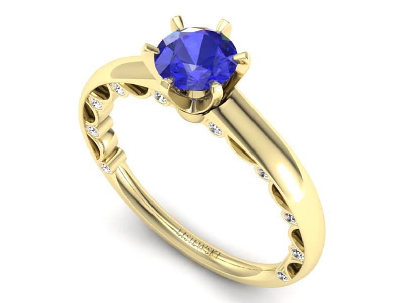 Złoty pierścionek z szafirem i diamentami - p16400zszc — zdjęcie 3