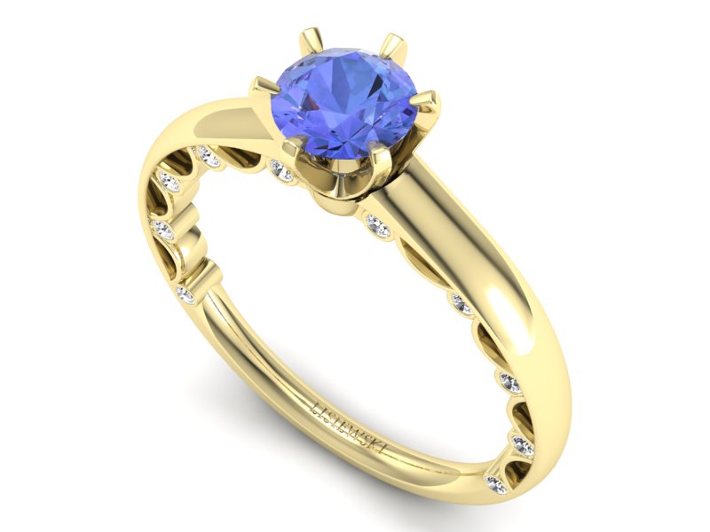 Pierścionek z tanzanitem i brylantami żółte złoto - p16400zt — zdjęcie 3