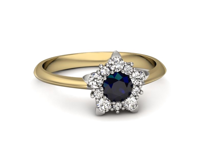 Złoty pierścionek z szafirem i brylantami - p16407zbsz — zdjęcie 2