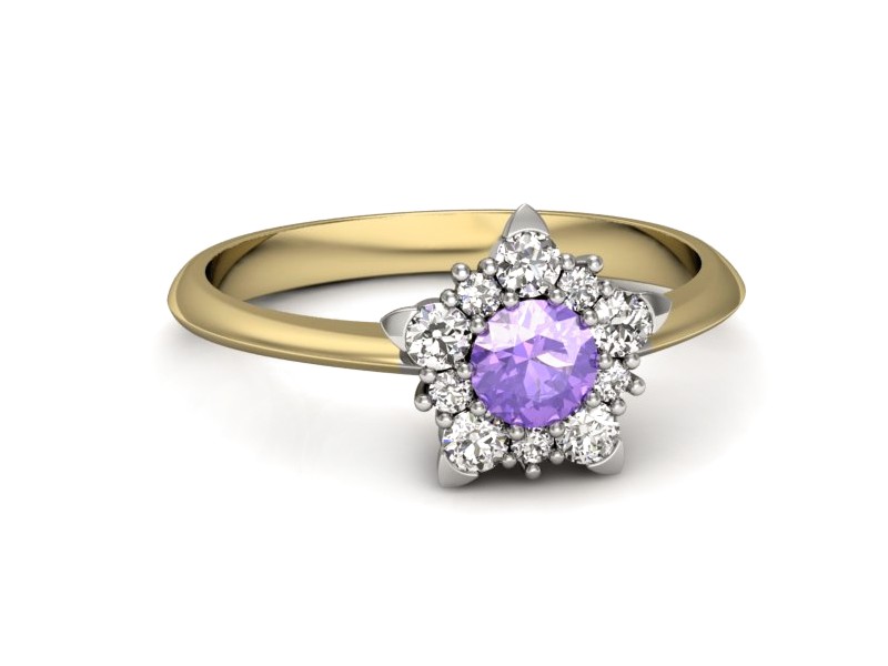 Złoty pierścionek z tanzanitem i brylantami - p16407zbt — zdjęcie 2