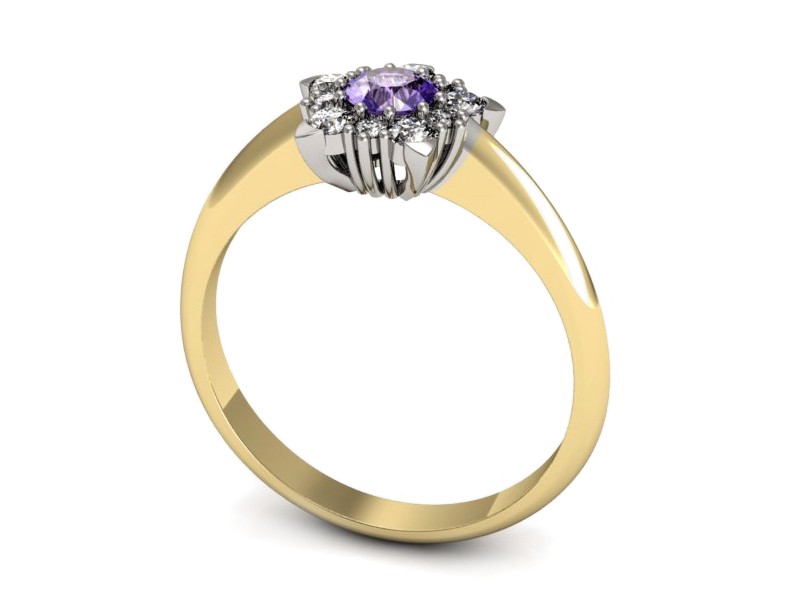 Złoty pierścionek z tanzanitem i brylantami - p16407zbt — zdjęcie 3