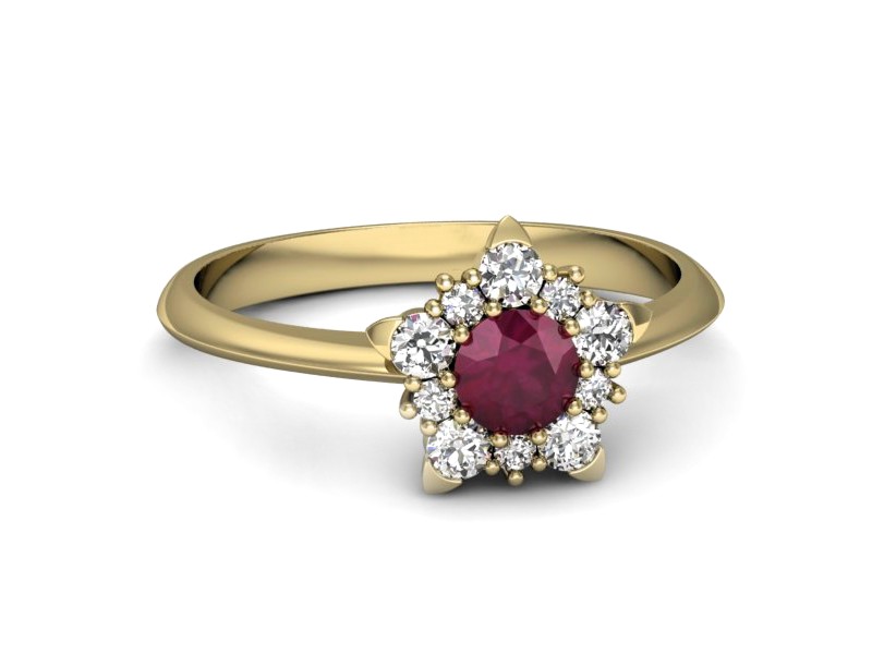 Złoty pierścionek z rubinem i brylantami - p16407zr — zdjęcie 2
