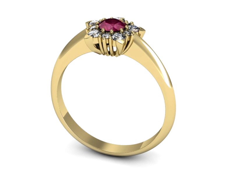 Złoty pierścionek z rubinem i brylantami - p16407zr — zdjęcie 3