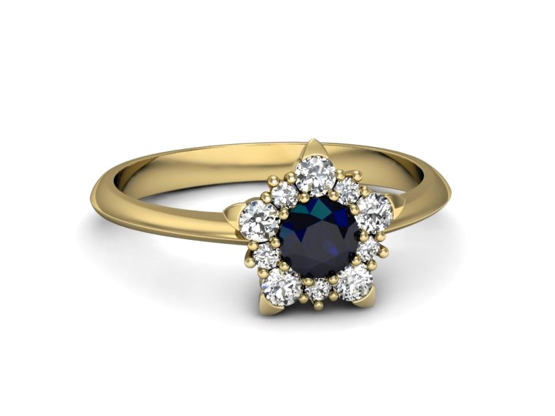 Złoty pierścionek z szafirem i brylantami - p16407zsz — zdjęcie 2