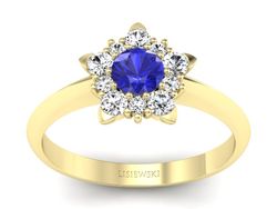 Złoty pierścionek z szafirem i diamentami - p16407zszc