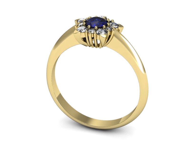 Złoty pierścionek z szafirem i diamentami - p16407zszc — zdjęcie 3
