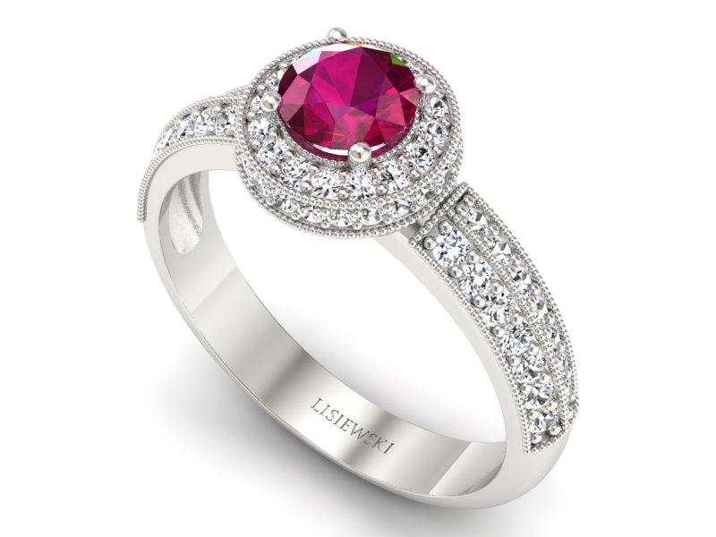 Pierścionek z rubinem i brylantami białe złoto - p16418br — zdjęcie 3