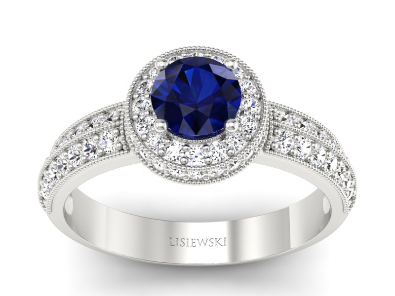 Pierścionek z szafirem i brylantami białe złoto - p16418bsz