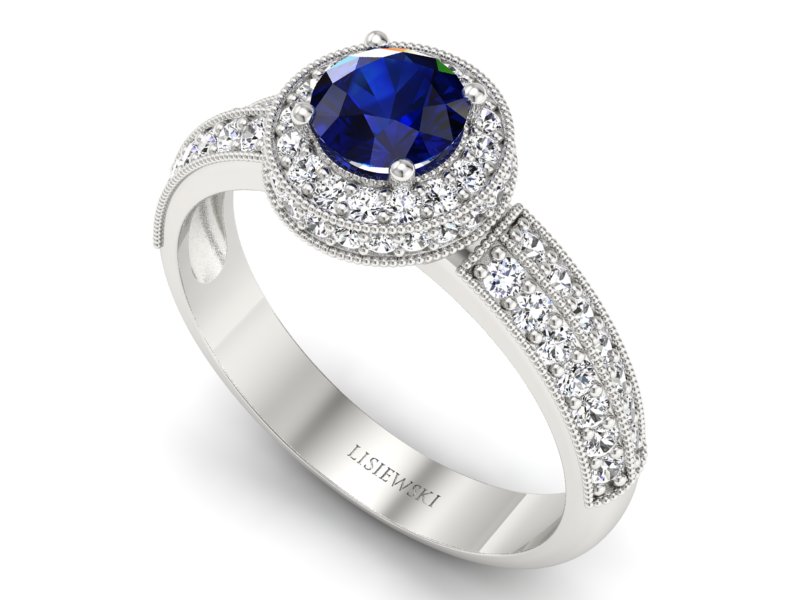 Pierścionek z szafirem i brylantami białe złoto - p16418bsz — zdjęcie 3