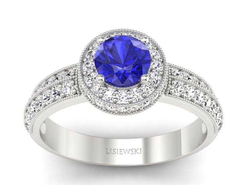 Złoty pierścionek z szafirem i brylantami - p16418bszc