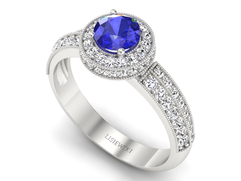 Złoty pierścionek z szafirem i brylantami - p16418bszc — zdjęcie 3