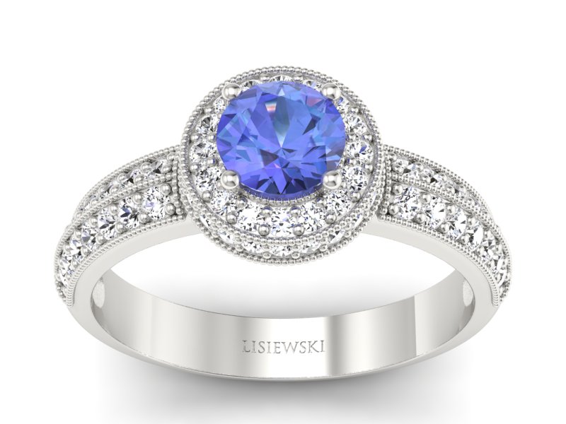 Pierścionek z tanzanitem białe złoto i brylantami - p16418bt