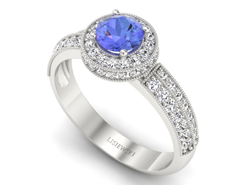 Pierścionek z tanzanitem białe złoto i brylantami - p16418bt — zdjęcie 3