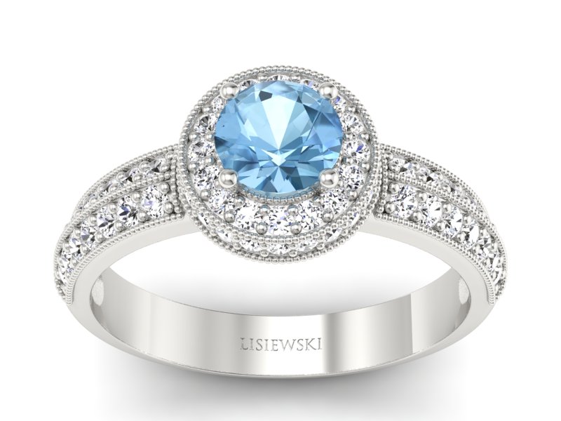 Pierścionek z topazem i brylantami białe złoto - p16418btp