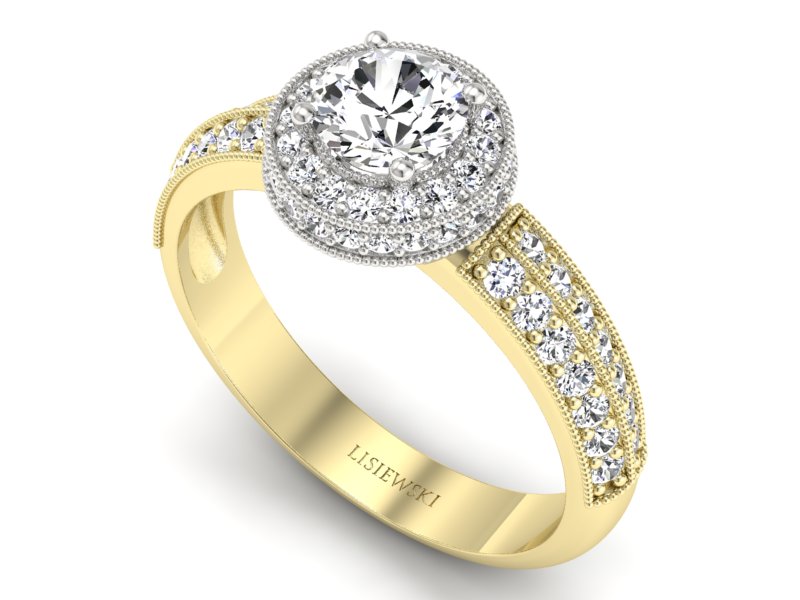 Pierścionek z diamentami żółte i białe złoto - p16418zb — zdjęcie 3