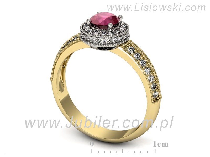 Pierścionek z rubinem i diamentami w żółtym i białym złocie - p16418zbr - 3