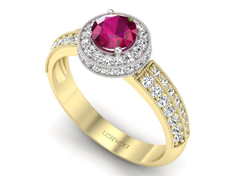 Pierścionek z rubinem i diamentami - p16418zbr — zdjęcie 3