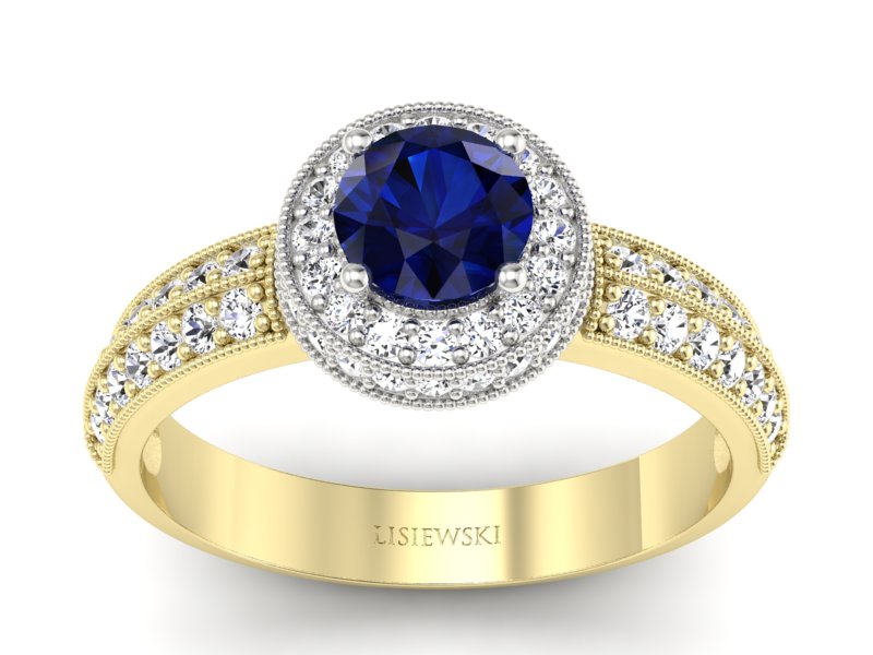 Złoty pierścionek z szafirem i brylantami - p16418zbsz