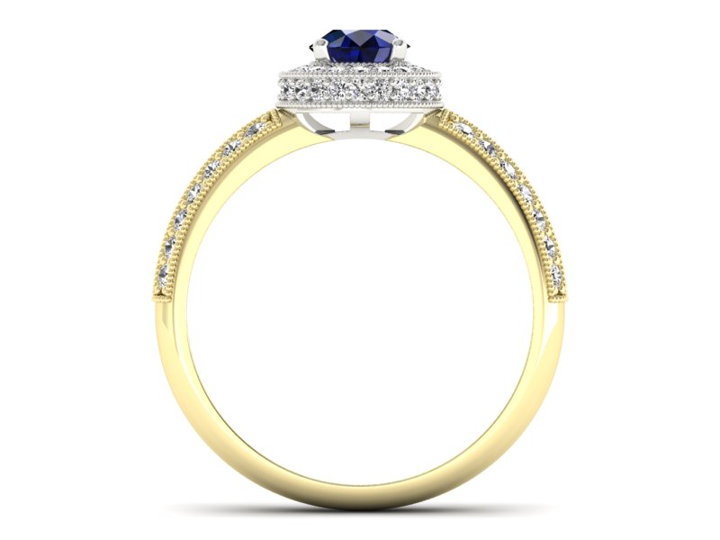 Złoty pierścionek z szafirem i brylantami - p16418zbsz — zdjęcie 2