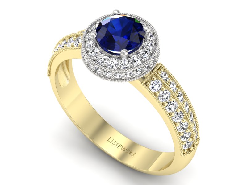 Złoty pierścionek z szafirem i brylantami - p16418zbsz — zdjęcie 3