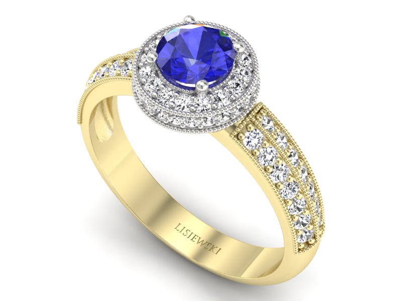 Pierścionek z szafirem i diamentami - p16418zbszc — zdjęcie 3