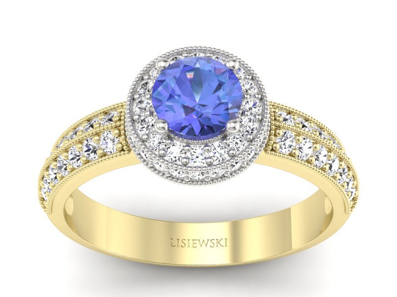 Złoty pierścionek z tanzanitem i brylantami - p16418zbt