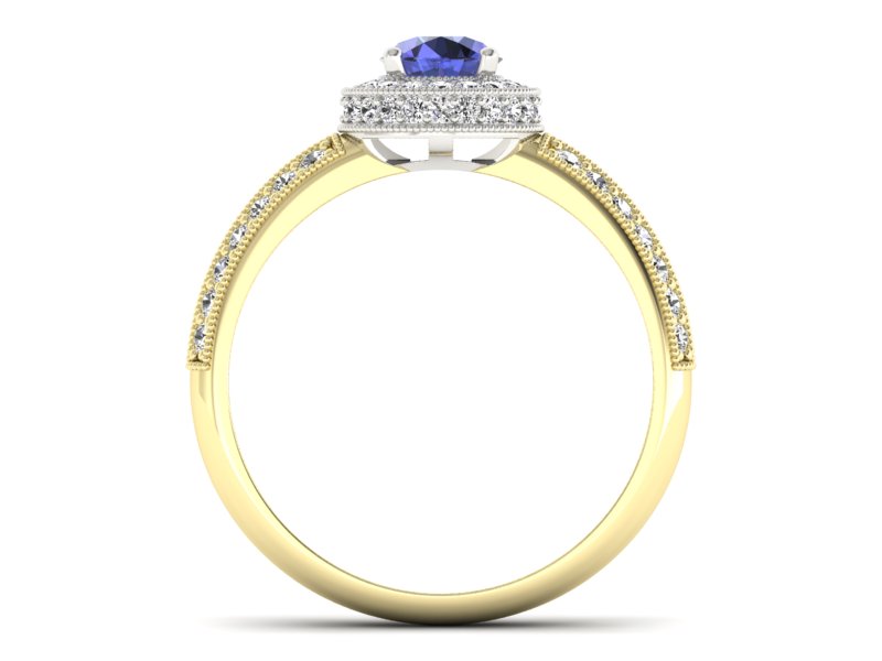 Złoty pierścionek z tanzanitem i brylantami - p16418zbt — zdjęcie 2