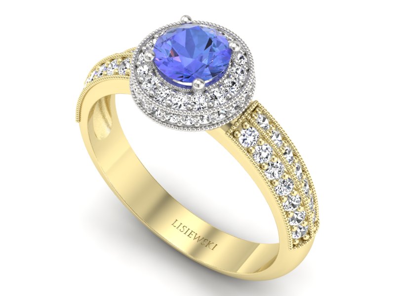 Złoty pierścionek z tanzanitem i brylantami - p16418zbt — zdjęcie 3