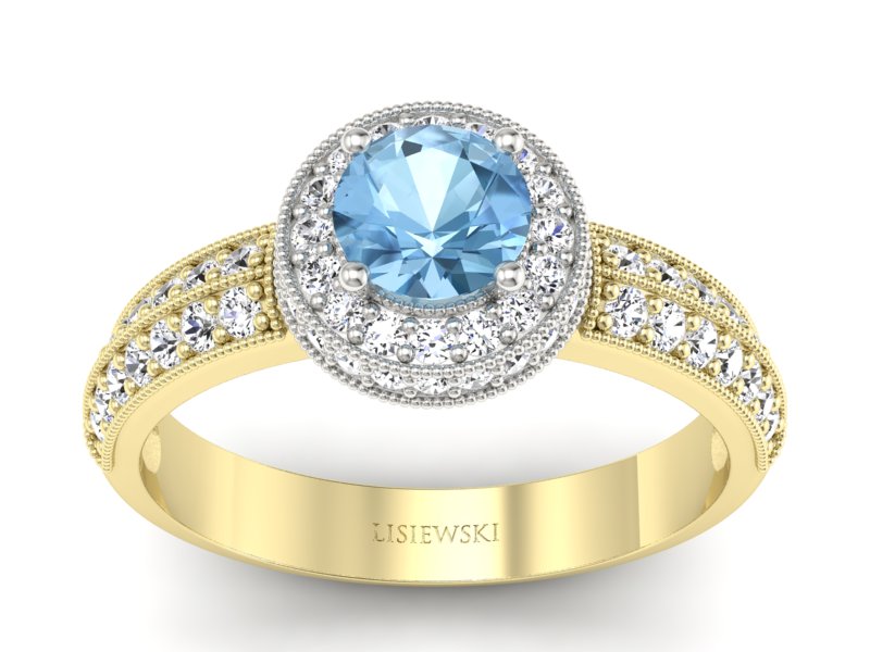 Pierścionek topaz i brylanty białe żółte złoto - p16418zbtp