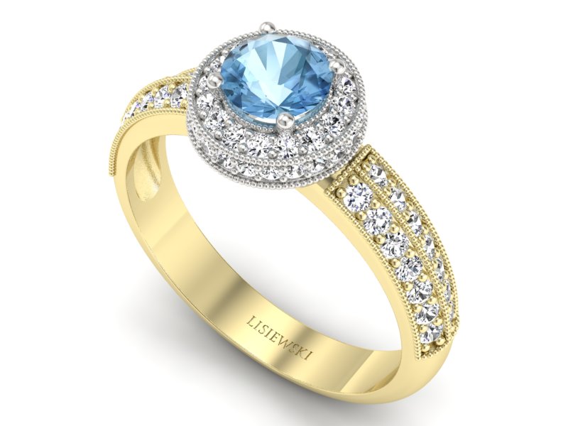 Pierścionek topaz i brylanty białe żółte złoto - p16418zbtp — zdjęcie 3