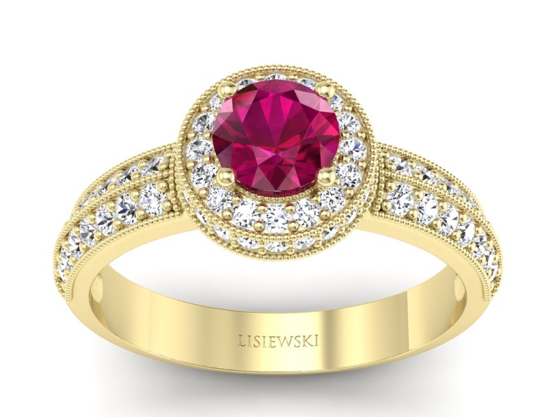 Złoty pierścionek z rubinem i brylantami - p16418zr