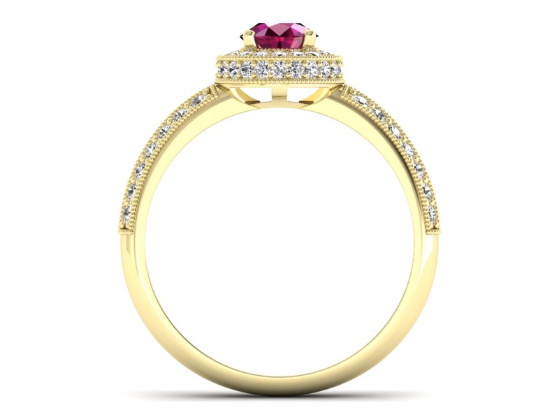 Złoty pierścionek z rubinem i brylantami - p16418zr — zdjęcie 2