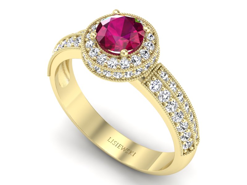 Złoty pierścionek z rubinem i brylantami - p16418zr — zdjęcie 3